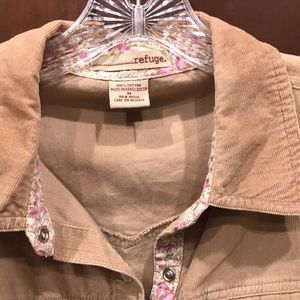 Girls Refuge tan corduroy long sleeve shirt